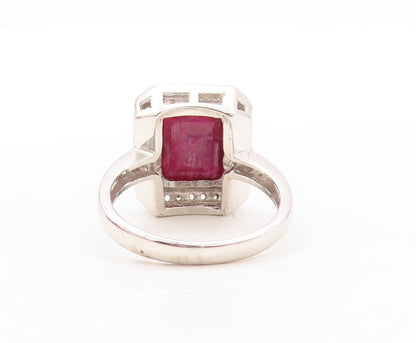 925 Sterling Silver Vintage Ring Rectangle Gemstone Halo CZ Frame Sz 9.5 RG30926