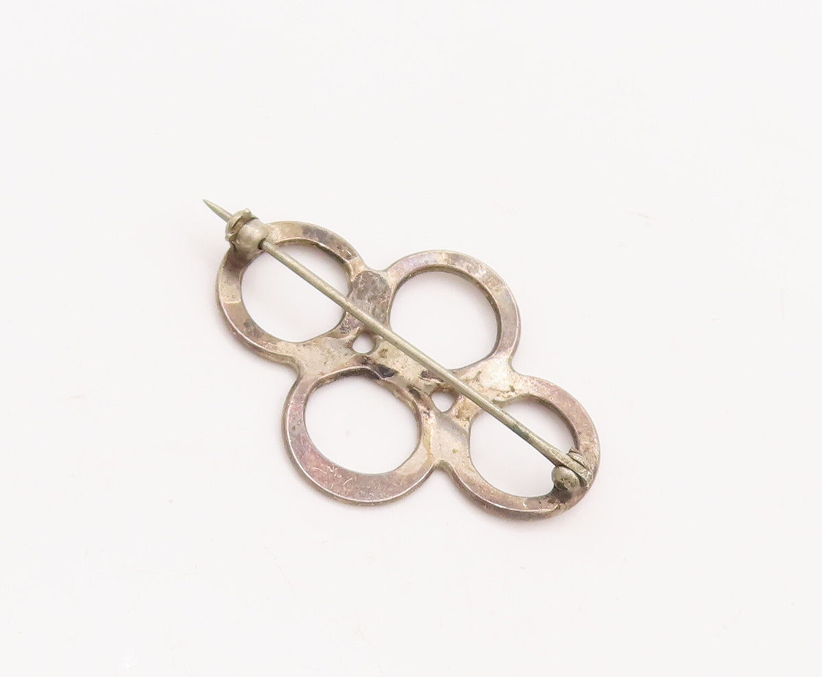 925 Sterling Silver Vintage Brooch Pin Minimalist Cutout Four Rings  BP11088