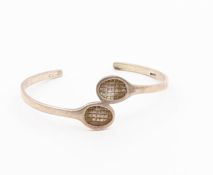 M.J. SAVITT 925 Silver   Vintage Tennis Rackets Bypass Cuff Bracelet  BT9100