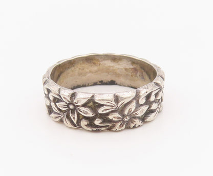 925 Sterling Silver Vintage Ring Carved Daisy Floral Vine Band  Sz 7.5  RG36318