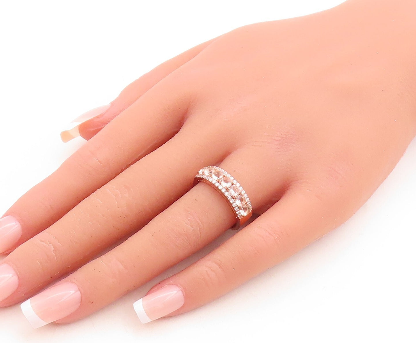 925 Sterling Silver Vintage Ring Rose Gold Plated Morganite & CZ  Sz 7.5 RG30104