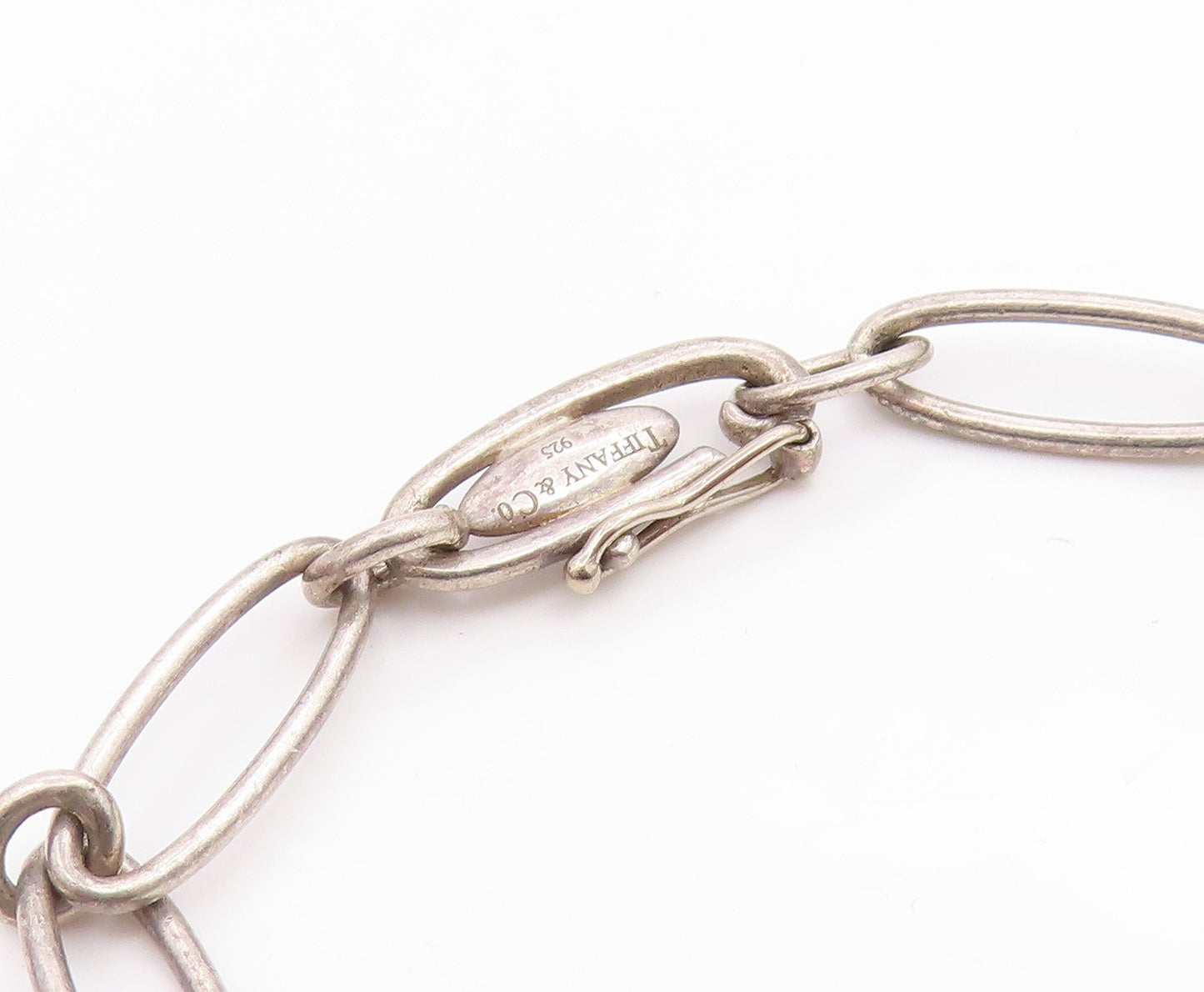 TIFFANY 925 Silver  Vintage Smooth Open Love Heart Chain Bracelet  BT7215
