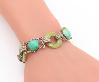 925 Sterling Silver Vintage Bracelet Gemstone Half Sphere & Rings  BT11245
