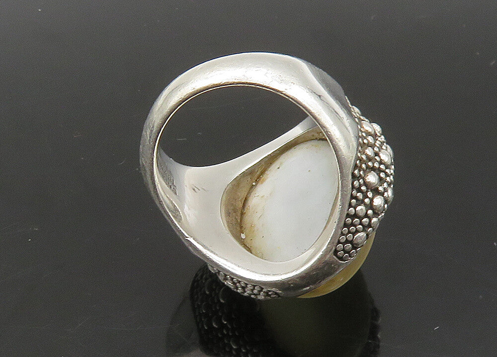 MICHAEL DAWKINS 925 Silver  Vintage Mother Of Pearl Cocktail Ring Sz 6 RG23323