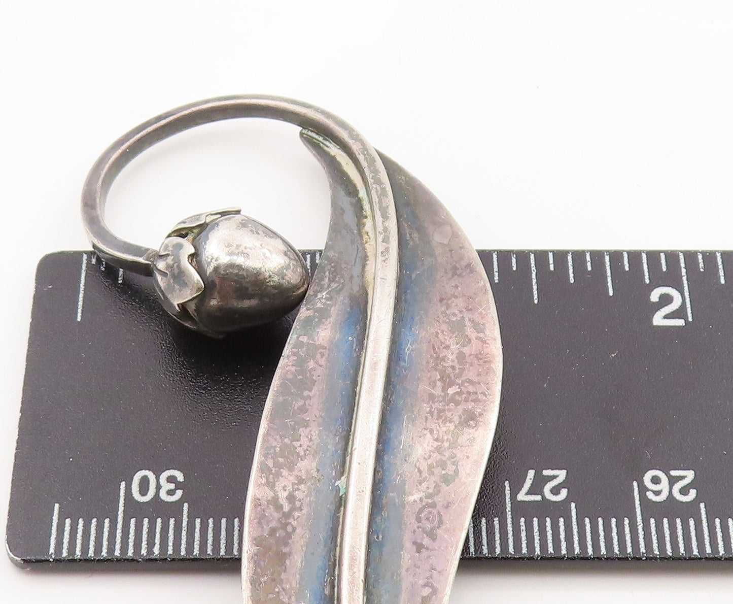 925 Sterling Silver Vintage Brooch TAXCO Curled Leaf & Budded Stem Pin  BP11957