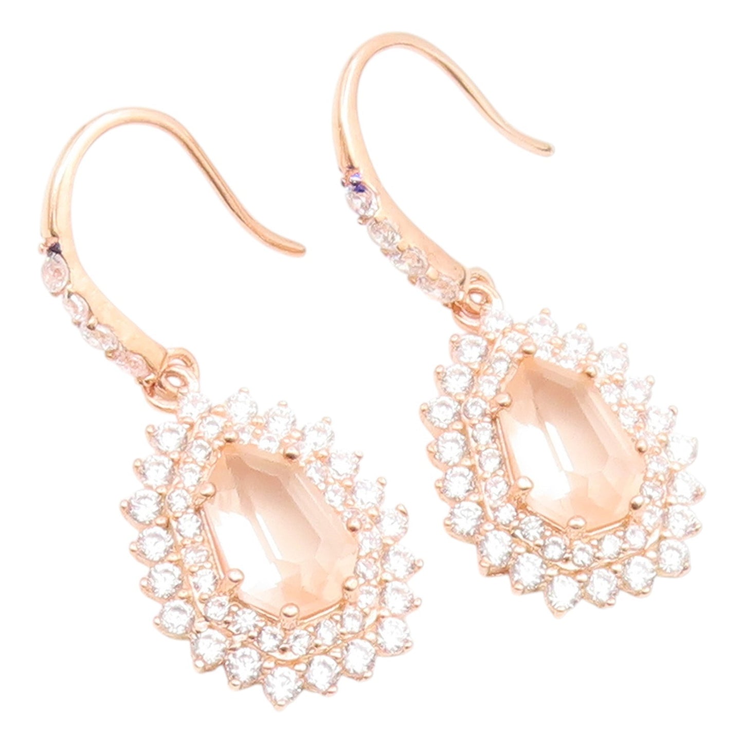 925 Sterling Silver Vintage Earrings Gold Plated Champagne CZ Dangle  EG14139