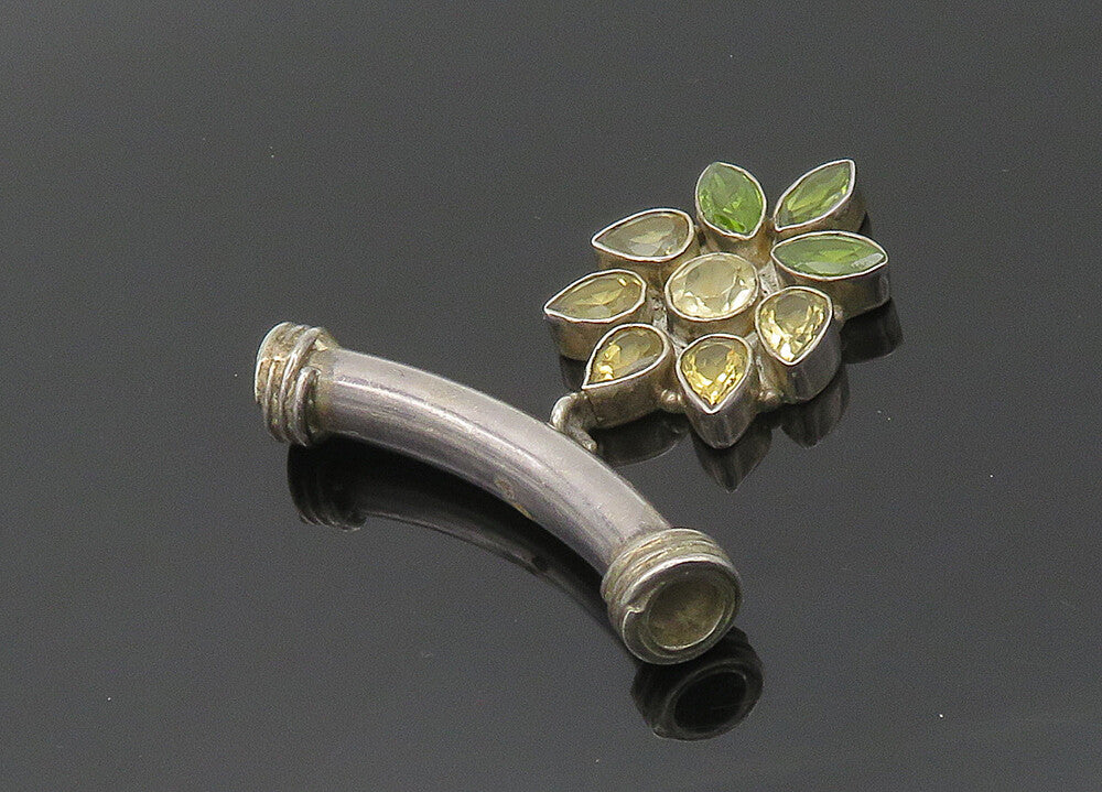 925 Silver  Vintage Peridot & Citrine Flower Motif Slide Pendant  PT16554