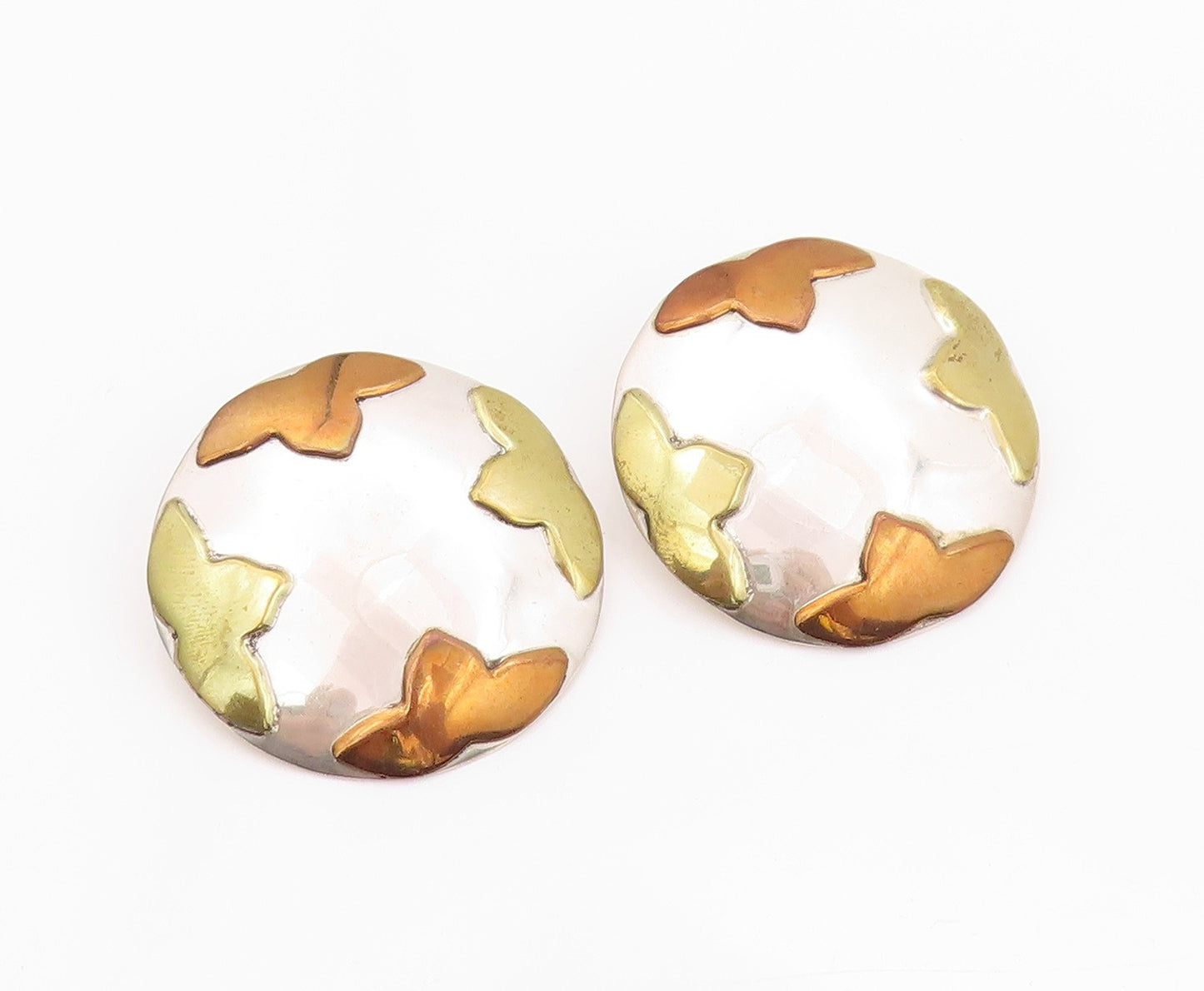 925 Sterling Silver Vintage Earrings MEXICO Designer Floral Carved Disk  EG13479