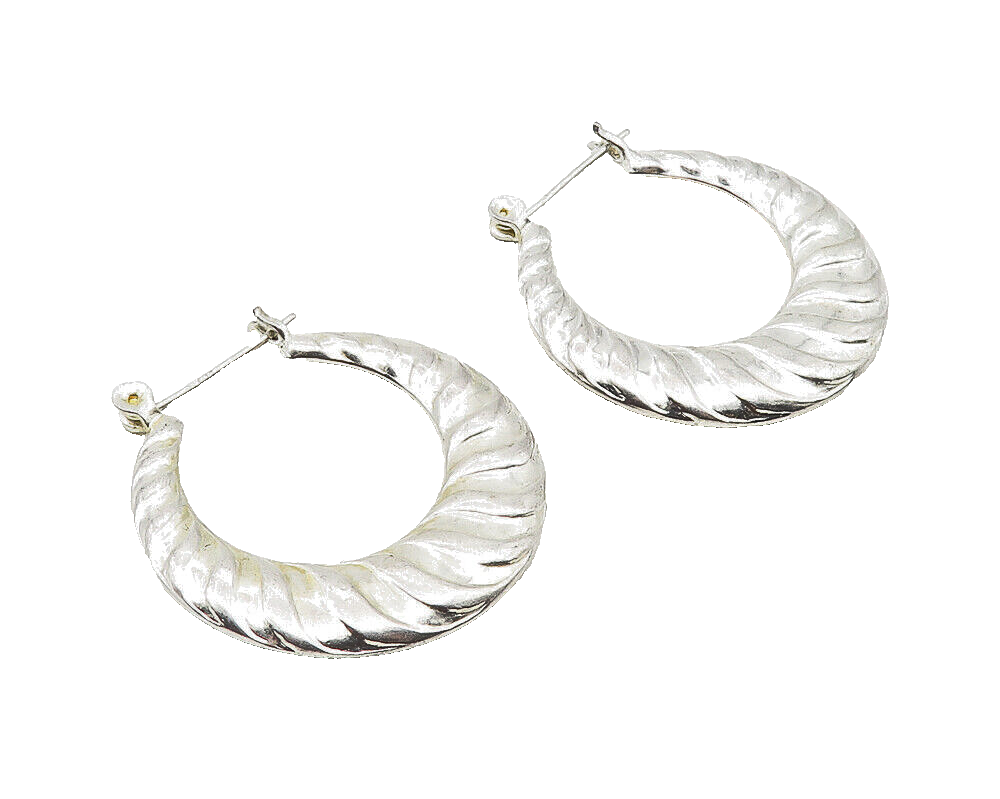 925 Sterling Silver  Shiny Polished Hollow Round Hoop Earrings  EG5686