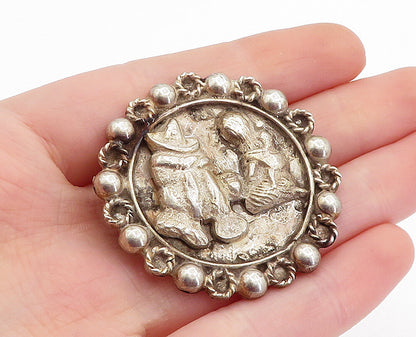 MEXICO 925 Sterling Silver  Vintage Couple Dome Twist Border Brooch Pin BP1966