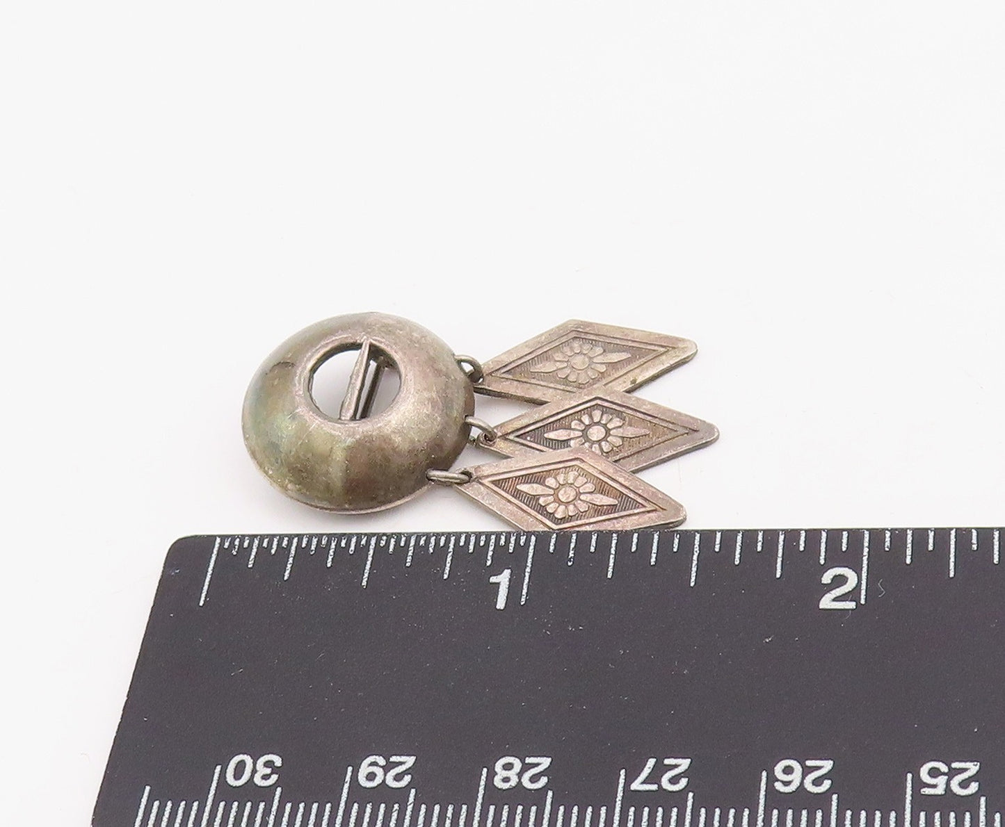 925 Sterling Silver Vintage Brooch Pin SWEDEN Diamond Shape Floral Drop  BP12286