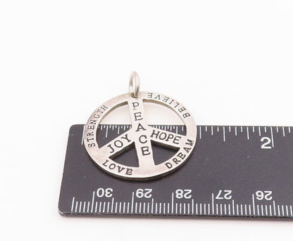 925 Sterling Silver Vintage Pendant Engraved Peace Joy & Hope Medal  PT25756