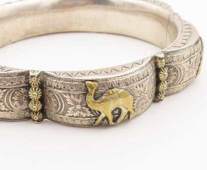 925 Sterling Silver Vintage Bracelet Etched Camel Motif Scalloped Bangle BT12154
