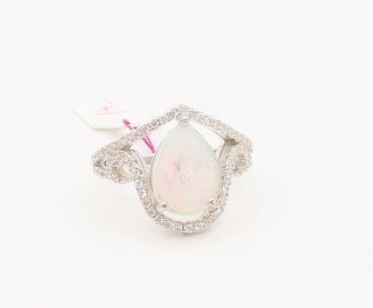 925 Silver  Vintage Pear Fire Opal & Swirly CZ Band Cutout Ring Sz 6  RG26756