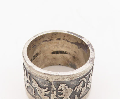 925 Sterling Silver Vintage Ring MEXICO Solid Trible Life Carved  Sz 6  RG31004
