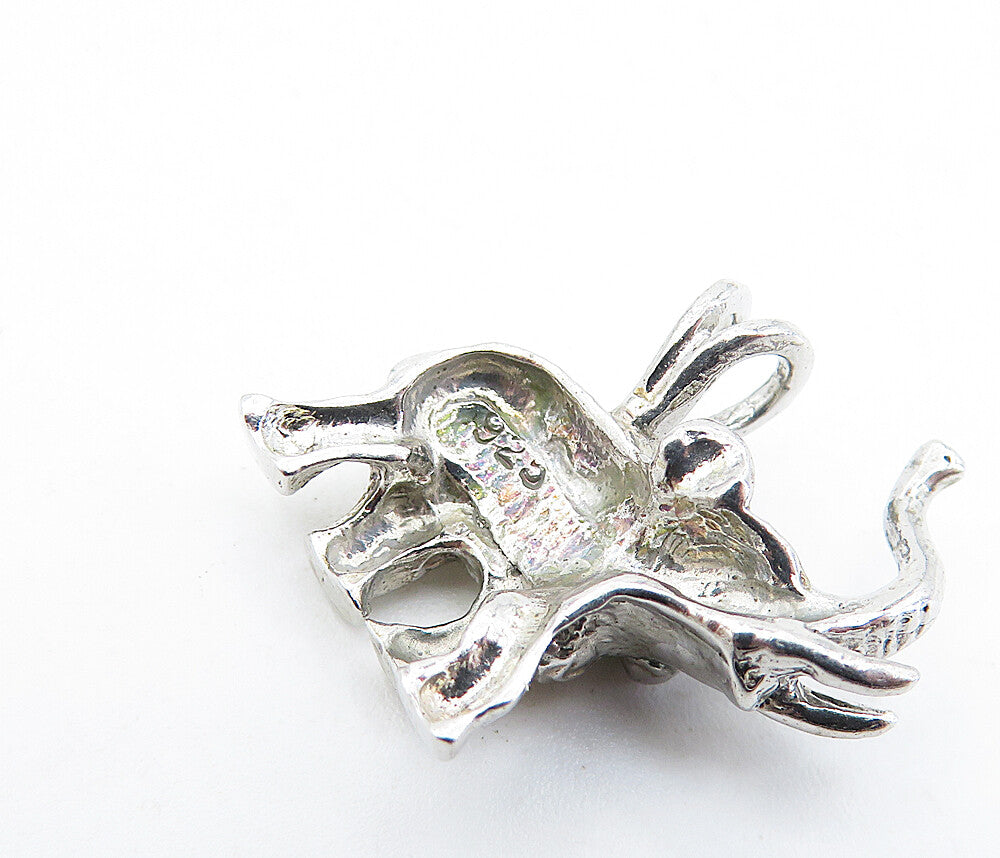 925 Sterling Silver  Vintage Petite Shiny Etched Elephant Pendant  PT3629