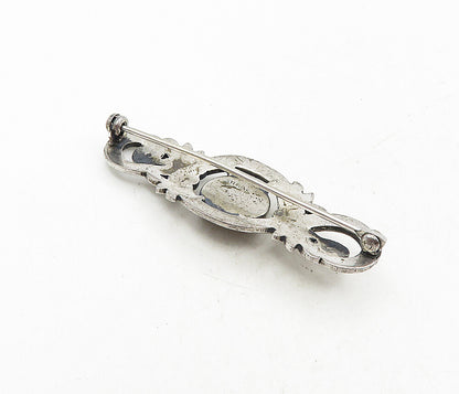 925 Sterling Silver  Vintage Cabochon Cut Black Onyx Shiny Brooch Pin  BP3434