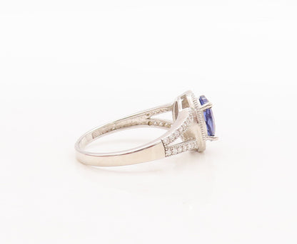925 Sterling Silver Vintage Ring Split Neck Blue & White Topaz  Sz 7  RG29694