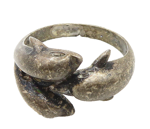925 Sterling Silver  Vintage Triple Dolphin Motif Band Ring Sz 6  RG18752