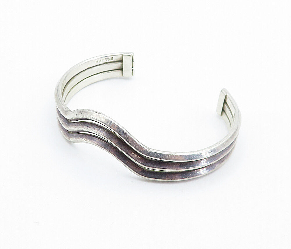 MEXICO 925 Sterling Silver  Vintage Dark Tone Split Shank Cuff Bracelet BT1813
