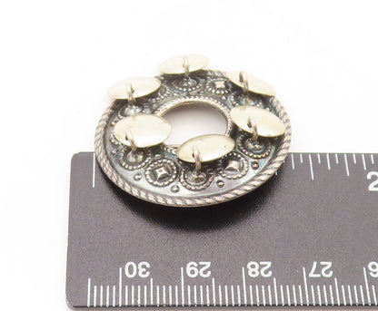 NORWAY 925 Silver  Vintage Solid Twisted Rope Carved Round Brooch Pin  BP10496