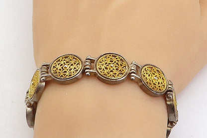 925 Sterling Silver Vintage Antique 2 Tone Swirl Twist Chain Bracelet BT2906