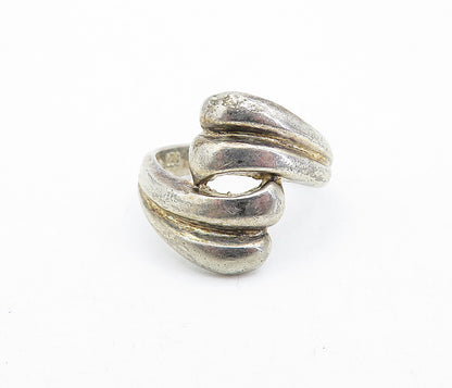 925 Sterling Silver  Vintage Dark Tone Fluted Bypass Band Ring Sz 6.5  RG5004
