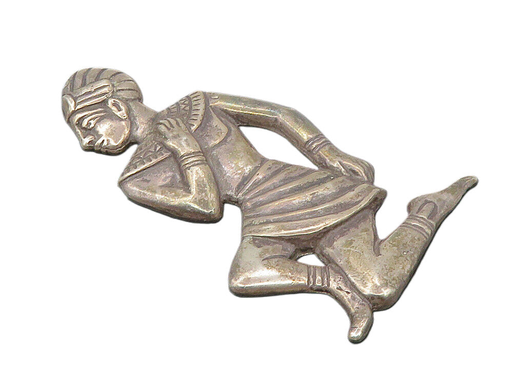 925 Sterling Silver  Vintage Modernist Dark Tone Kneeling Man Pendant  PT7579
