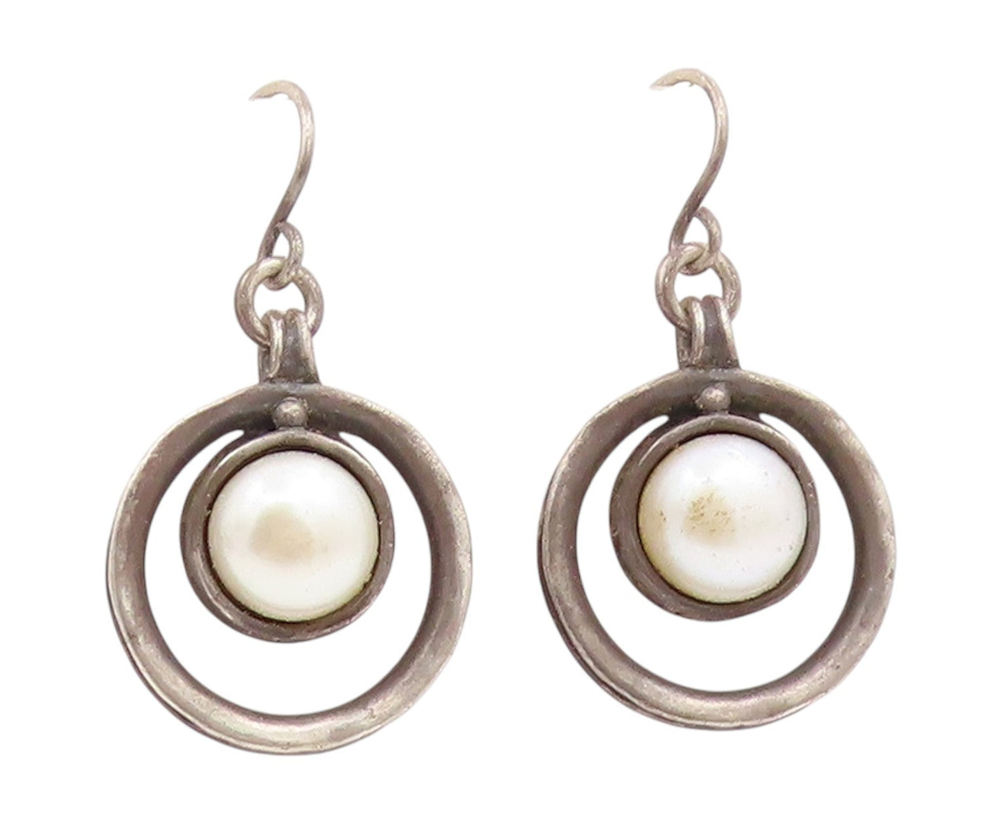 925 Sterling Silver Vintage Earrings ISRAEL Pearl Open Circle Dangle  EG14090