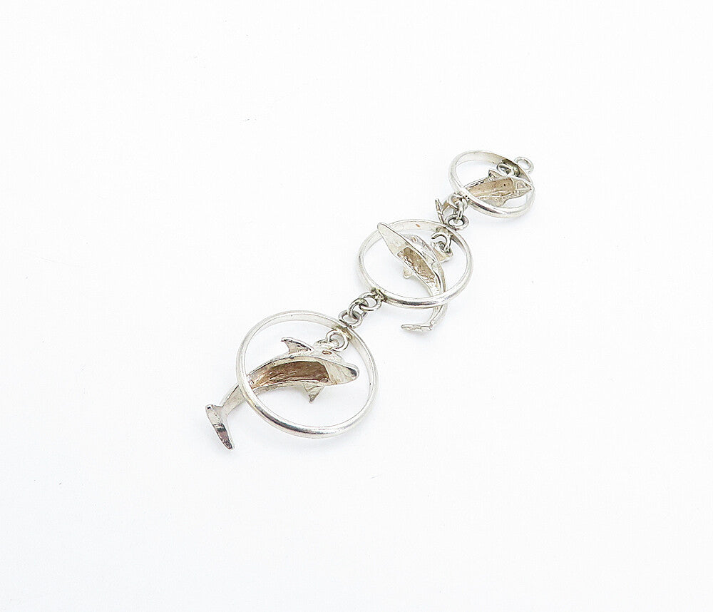 925 Sterling Silver  Vintage Dolphins Jumping Through Loops Pendant  PT4245