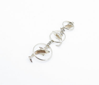 925 Sterling Silver  Vintage Dolphins Jumping Through Loops Pendant  PT4245