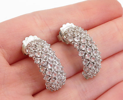 925 Sterling Silver  Vintage White Topaz Encrusted JHoop Earrings  EG2030