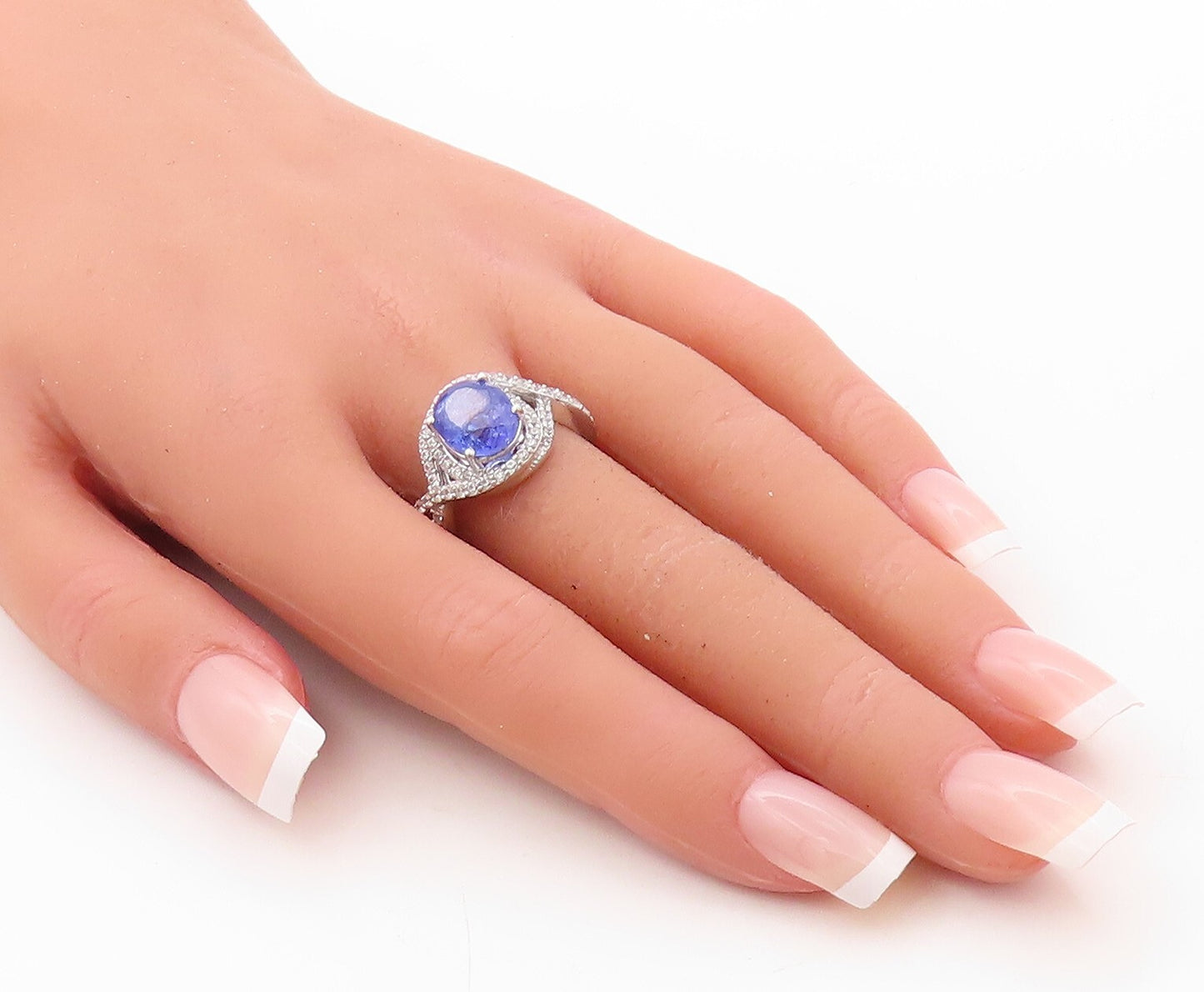 925 Sterling Silver Vintage Ring Designer Cutout Sapphire & CZ   Sz 8  RG30923