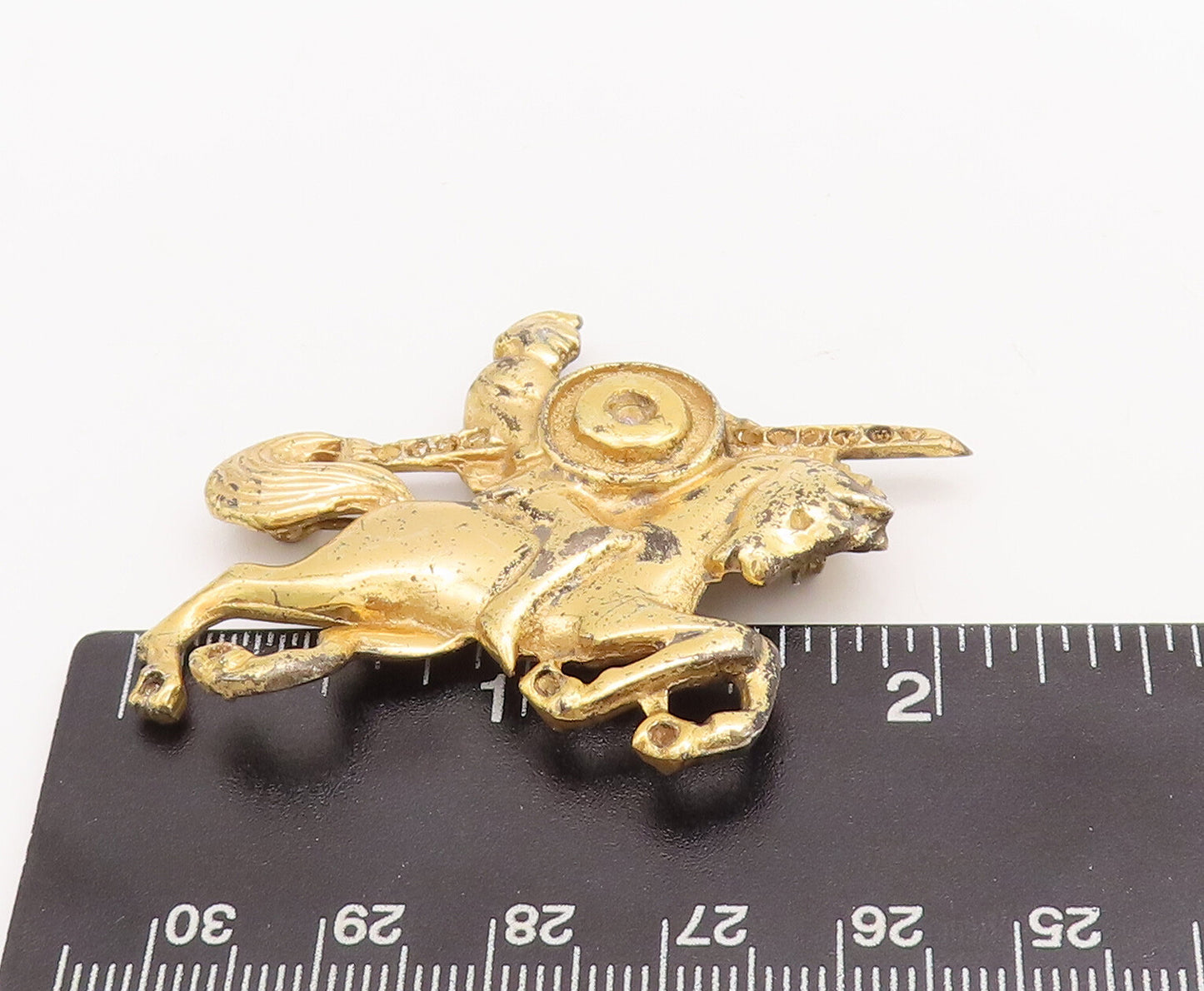 925 Sterling Silver Vintage Brooch Pin Gold Plated Warrior On Horse  BP11079