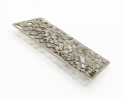 925 Sterling Silver  Vintage Cutout People Scene Square Brooch Pin  BP5624