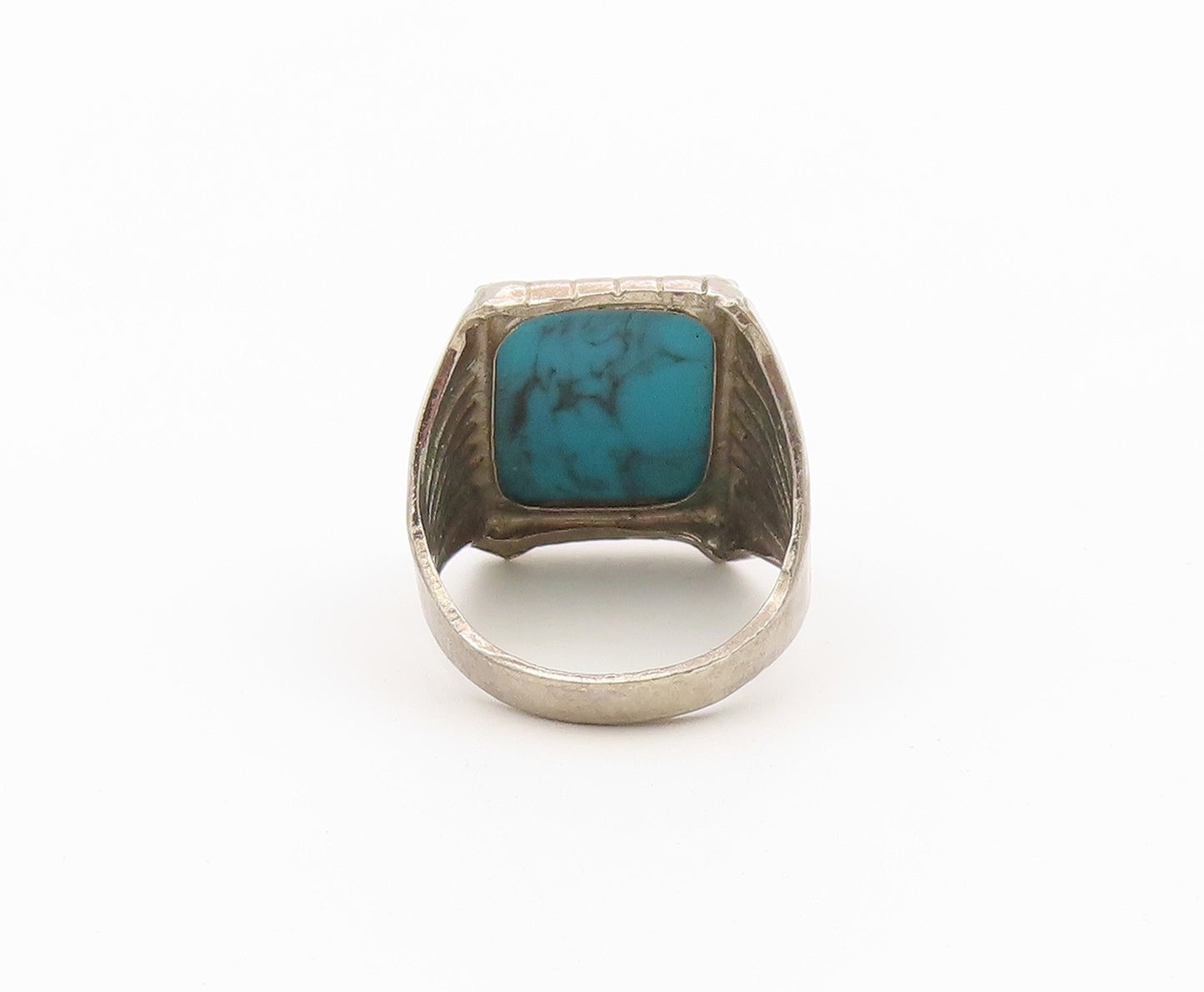 925 Sterling Silver Vintage Ring Turquoise Ribbed Statement Band  Sz 8  RG36634