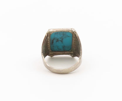 925 Sterling Silver Vintage Ring Turquoise Ribbed Statement Band  Sz 8  RG36634