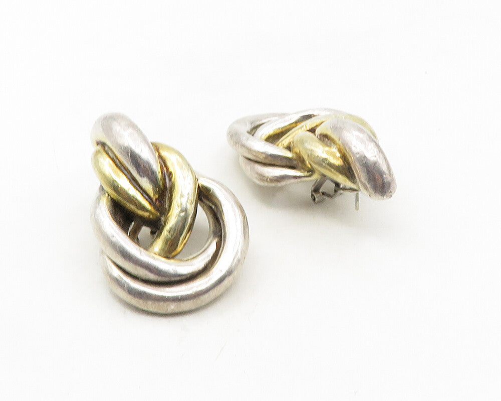 925 Sterling Silver  Vintage Two Tone Knotted Design Drop Earrings  EG5157