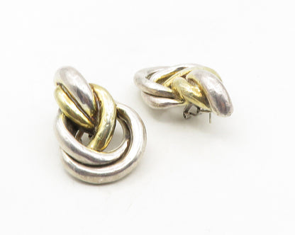 925 Sterling Silver  Vintage Two Tone Knotted Design Drop Earrings  EG5157