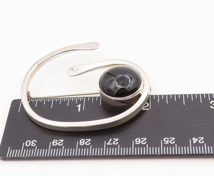 925 Sterling Silver Vintage Brooch Pin Cabochon Onyx Modernist Spiral  BP12210