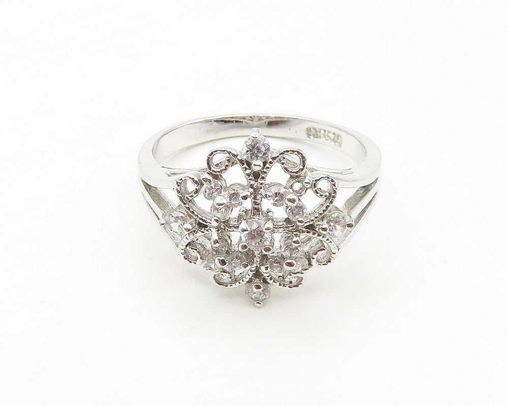 925 Sterling Silver  Topaz Floral Swirl Design Shiny Band Ring Sz 8  RG17094