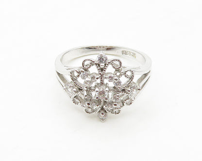 925 Sterling Silver  Topaz Floral Swirl Design Shiny Band Ring Sz 8  RG17094