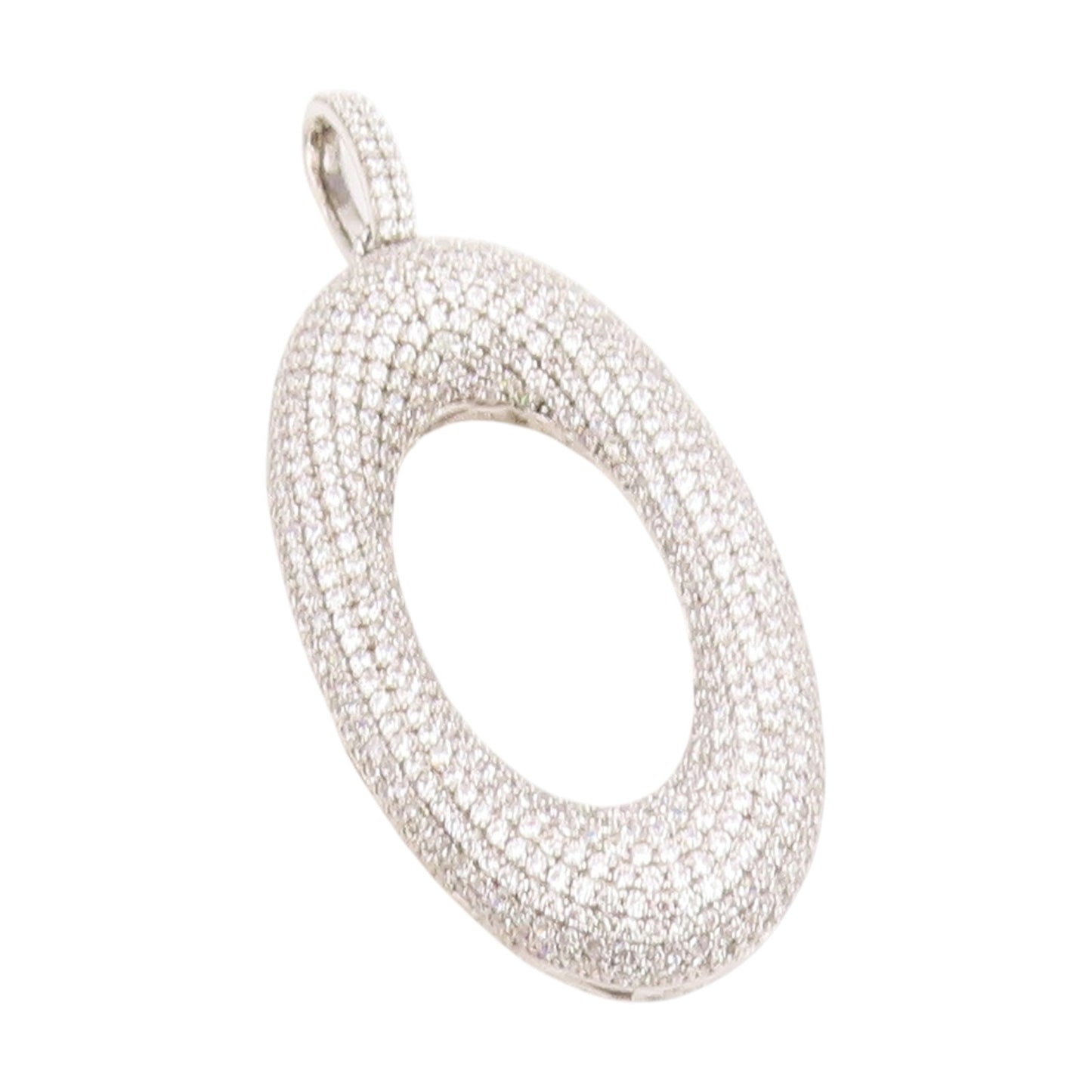 925 Sterling Silver Vintage Pendant Clustered CZ Open Puffed Oval Drop  PT25542
