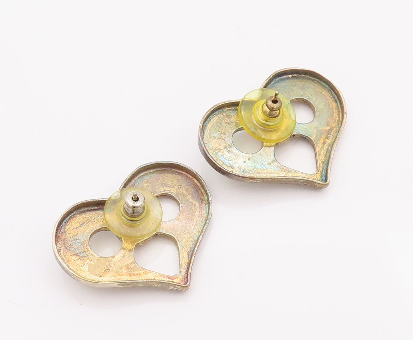 925 Sterling Silver Vintage Earrings Designer Heart With Glass Flower  EG13008
