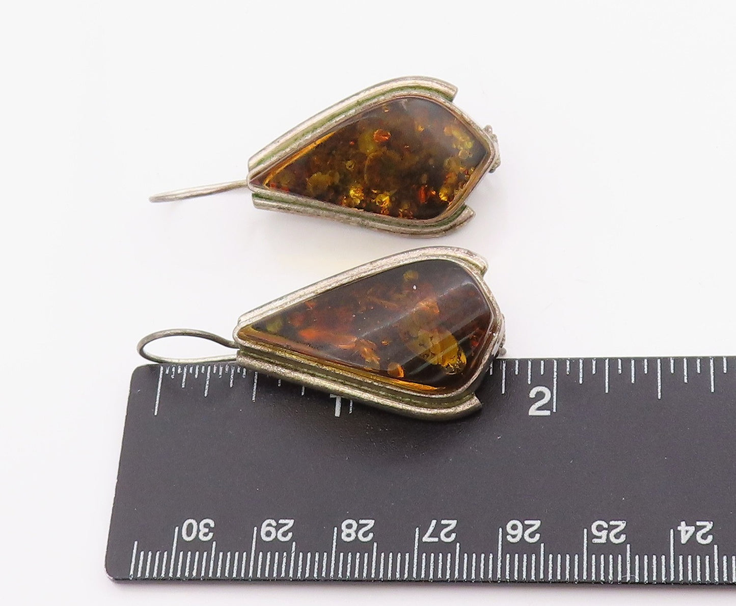 925 Sterling Silver Vintage Earrings POLAND Honey Amber Tear Drop Design EG13663