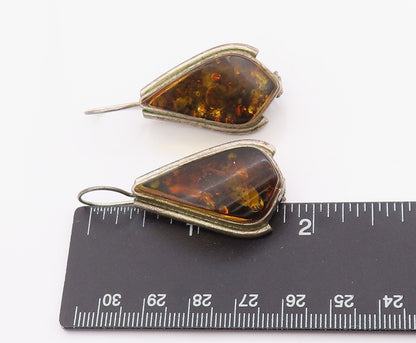 925 Sterling Silver Vintage Earrings POLAND Honey Amber Tear Drop Design EG13663