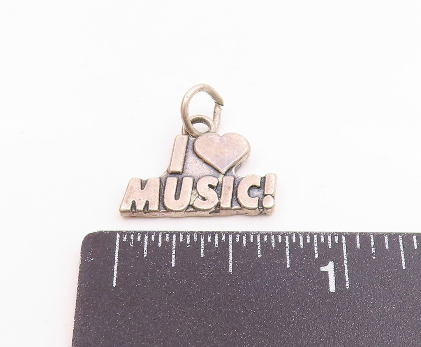 925 Sterling Silver  Vintage Shiny Heart I Love Music Pendant  PT19174