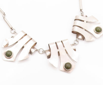 925 Sterling Silver Vintage Necklace MEXICO Trible Design Cut Gemstone  NE4535