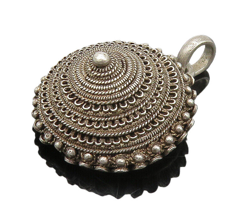 925 Sterling Silver  Vintage Ornate Twist Detail Dome Drop Pendant  PT12508