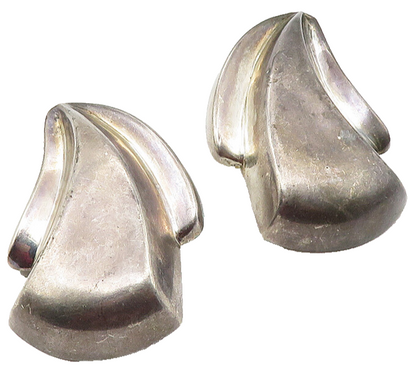 BAYANIHAN 925 Silver  Vintage Dark Tone Modernist Non Pierce Earrings  EG5899